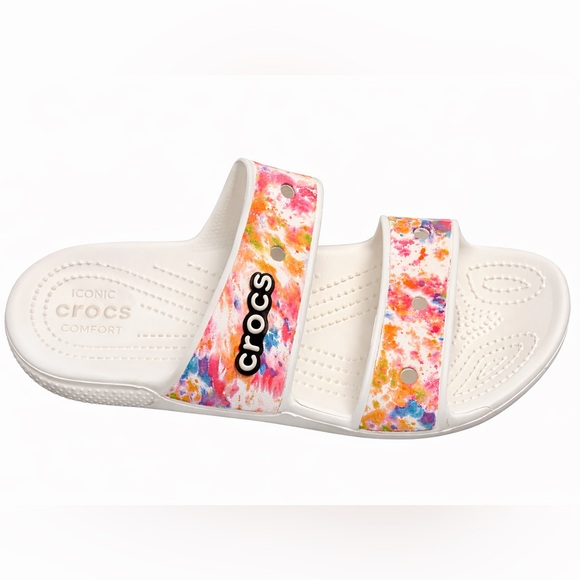 Crocs Classic Tie-Dye Graphic Slide Sandals Rainbow Swirl Women’s 9 Men’s 7 - Picture 5 of 6